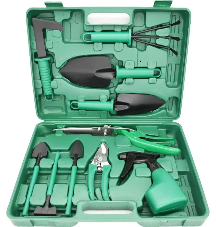 10-Piece Garden Tool Set with Suitcase, Non-Electric Metal & Plastic Tools with Non-Slip Grip, Complete Gardening Kit