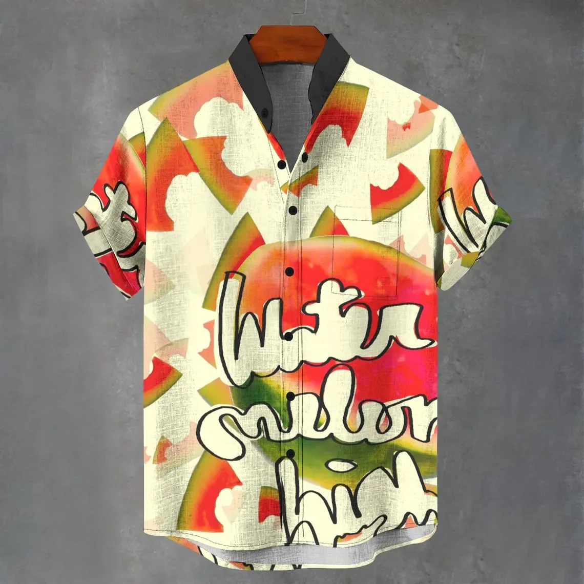 

2025 европейская и американская новая мужская повседневная льняная рубашка с короткими рукавами и принтом, рубашка на пуговицах с 3D-принтом