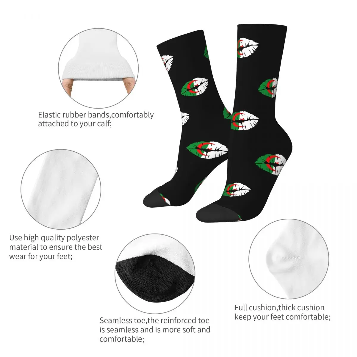 Winter Warm Harajuku Unisex Algeria Flag Kissing Mouth Socks Algerian Sweat Absorbing Basketball Socks