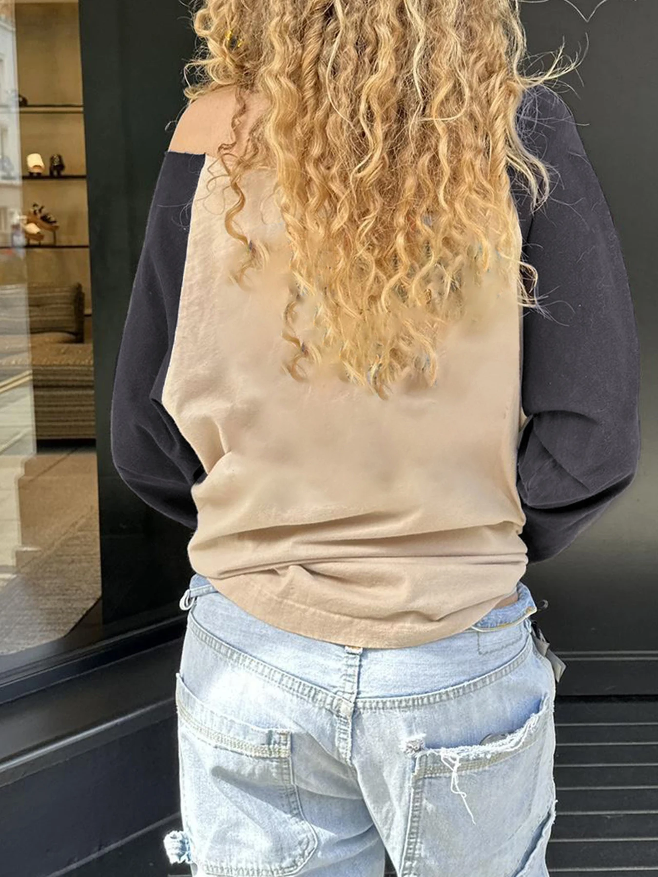 Rockmore Y2K Streetwear Patchwork Digital Print Long Sleeve Autumn Winter Chic Casual Oversized Tops Vintage Fashion Basic Tees