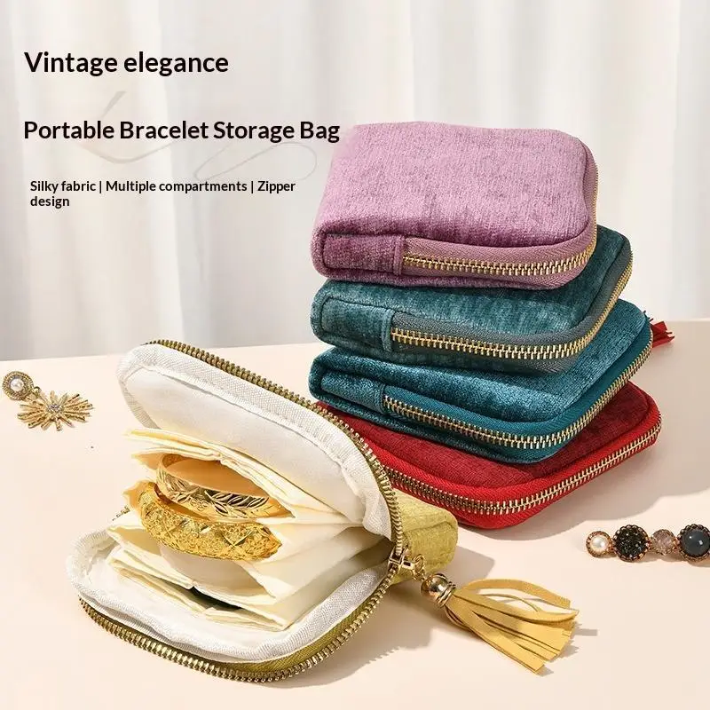 Soft Velvet Portable Jewelry Storage Bag Multi Slots Golden Zipper For Travel Bracelet Earring Necklace Home Organizer Accessory
