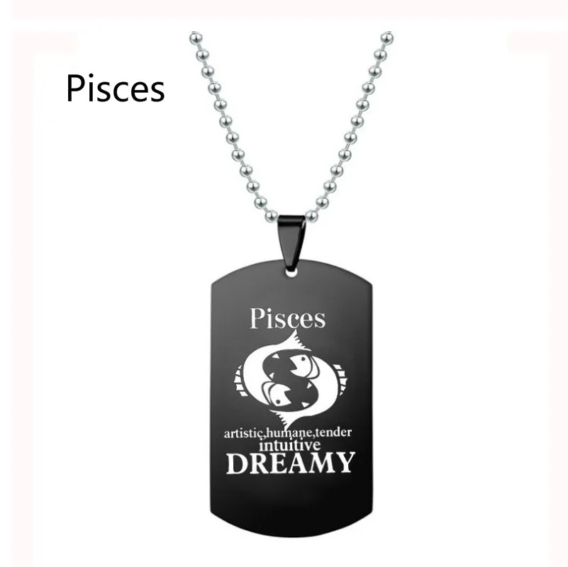 Stainless Steel Signs of The Zodiac Necklace Titanium Steel Constellation Symbol Black Necklace