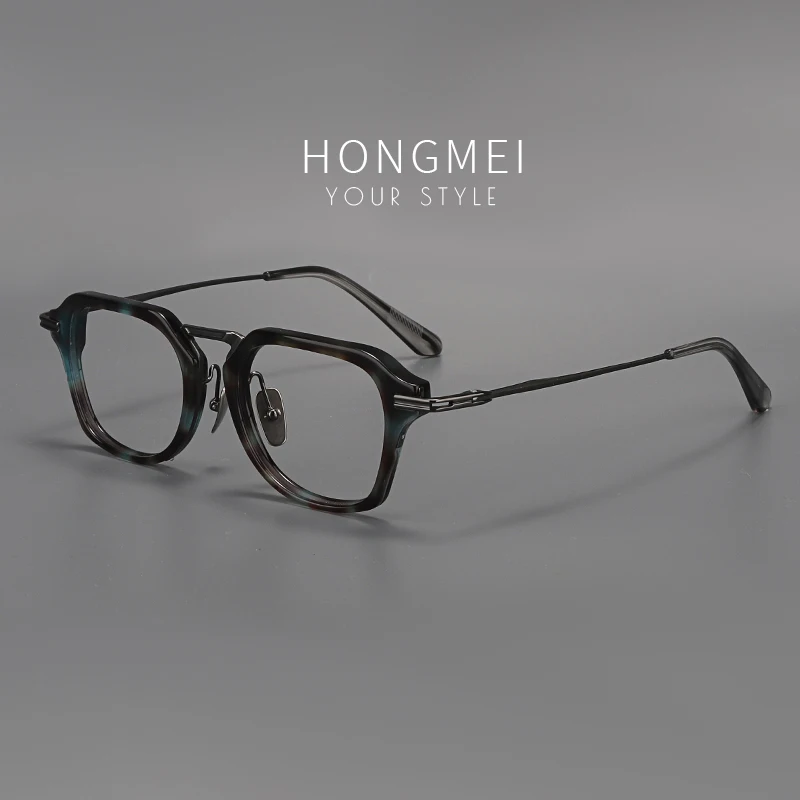 HONGMEI Light Pure Titanium Frames Retro Spectacle Pilot Ultra Double Bridge Customized Optical Prescription Eyeglasses Man