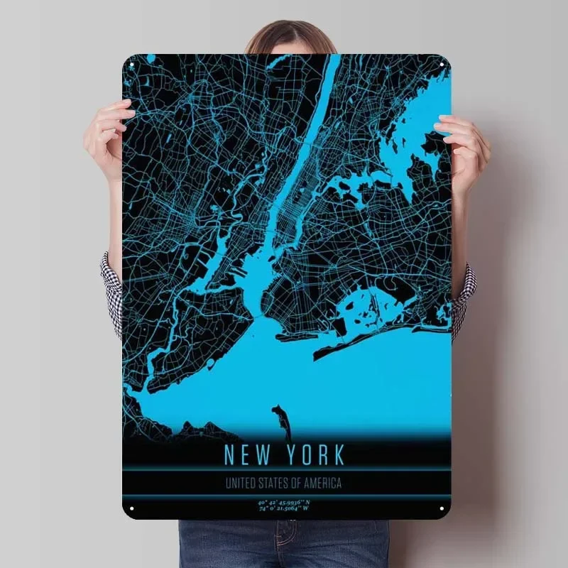 

New York New York United Tinplate Map Sign Wall Art Decor Retro Metal Sign for Bar Coffee Bar Wall Decoration Dekoration Room