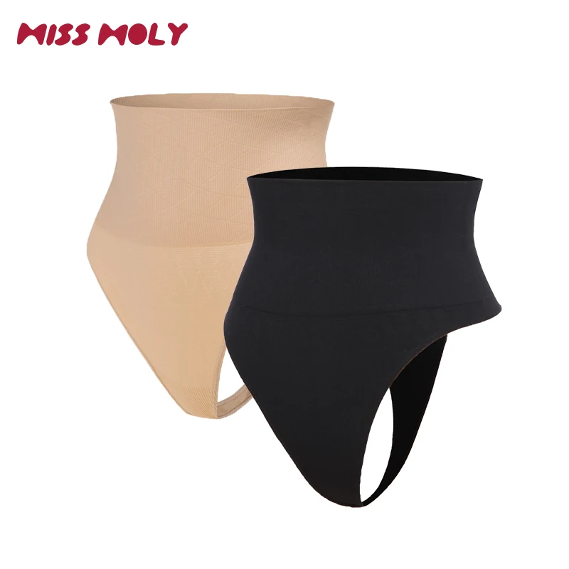 2PCS High Waist Thongs Panties Women Tummy Control Shapewear Slimming Underwear Belly Shaping Cincher Brief Body Shaper