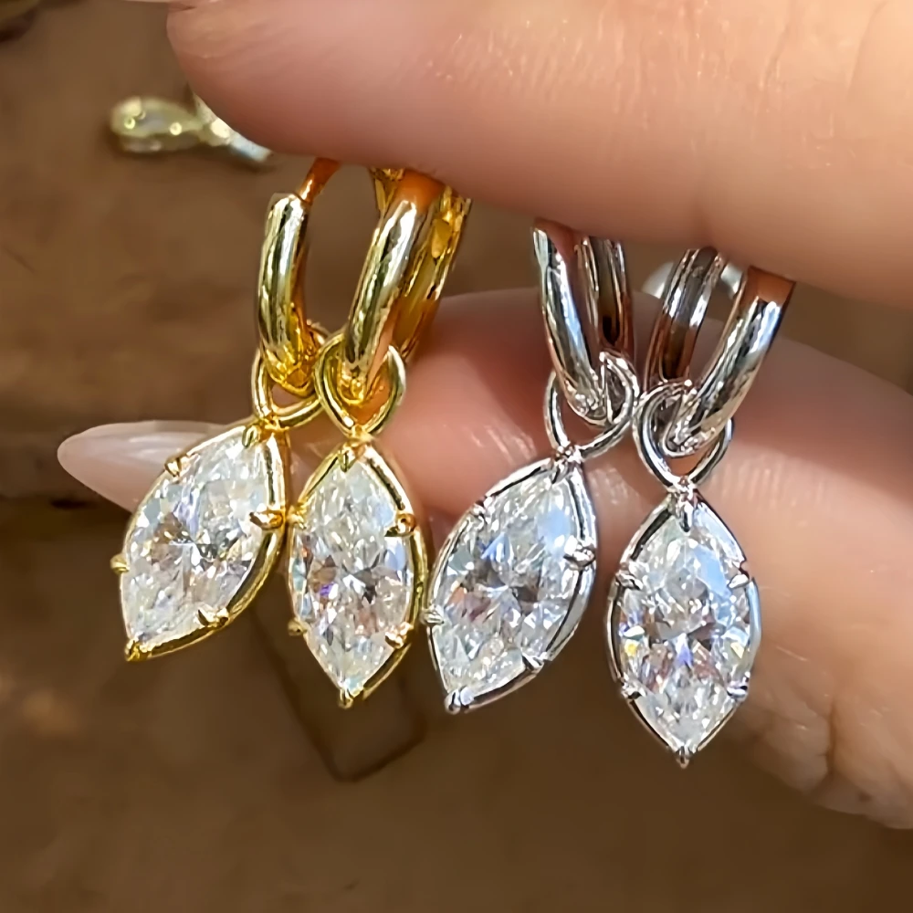1CT Marquise Cut Moissanite Earrings Minimalist 5*10mm Diamond Huggie Ear Studs for Women S925 Sterling Silver with Certificate