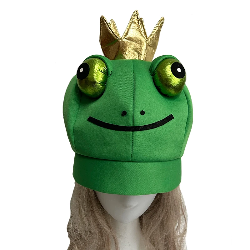 Topi Tutup Kepala Halloween Pangeran Katak Wanita Keluaran Baru 2025 Topi Kostum Katak Hijau Lucu Dewasa Remaja Pria Properti