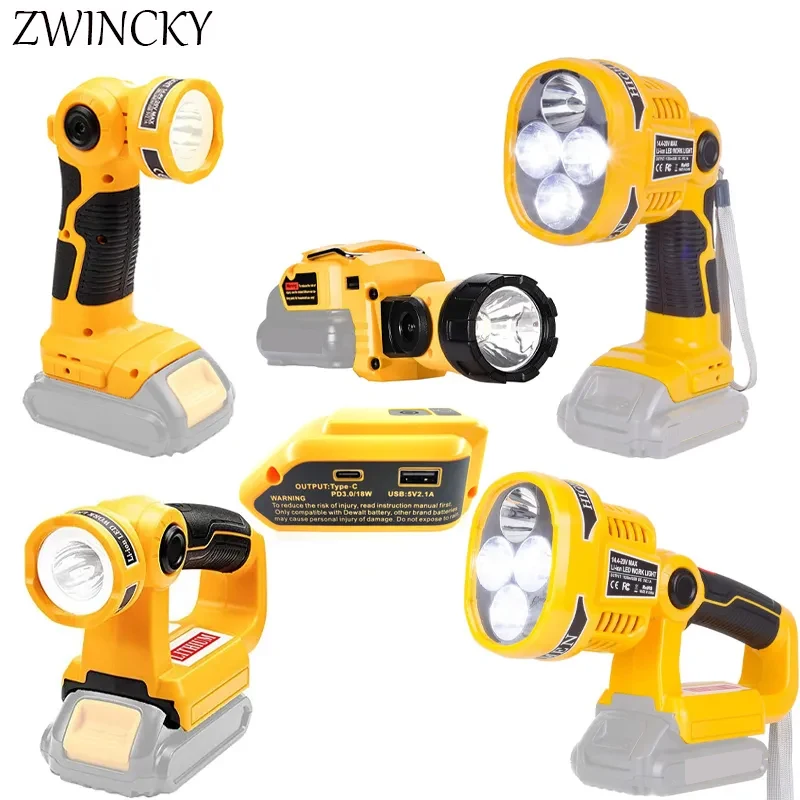 

3W/12W 18V LED Lamp Flashlight For Dewalt DCB140 DCB200(NO Battery,NO Charger)Lithium Battery USB Outdoor Tools Work Light