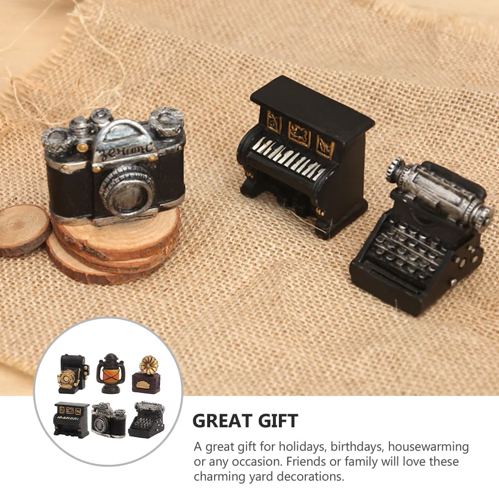 

6pcs Retro Camera Resin Ornaments Mini Garden Decorations Miniature Crafts Vintage Statue for Home Kids Room Yard Garden Gift