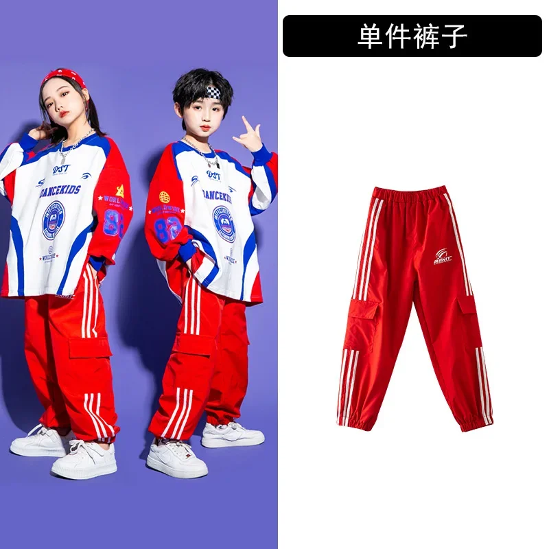 Kinder rot Gesellschaft stanz Kleidung Jazz Hosen Hip Hop Kostüme für Mädchen Jungen Tanz kleidung Party Bühne Outfits Street Dance Wear