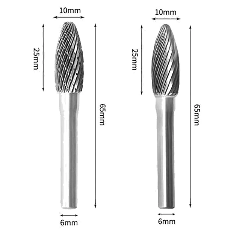 Lime à fraise en carbure de tungstène de type H, diamètre de coupe de 10mm, outil lointain, meuleuse, tige 1/4, 2 pièces