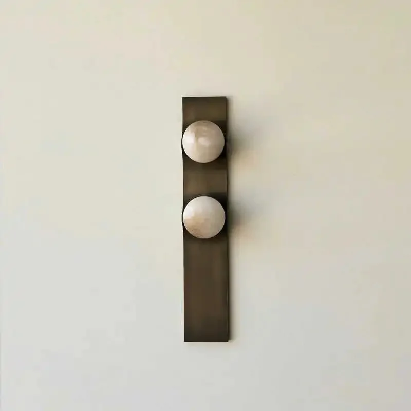 Modern Double Globe Wall Sconce Marble Glass Wall Lamp Black Metal Vertical Wall Light for Bedroom Hallway Vanity Home Decor