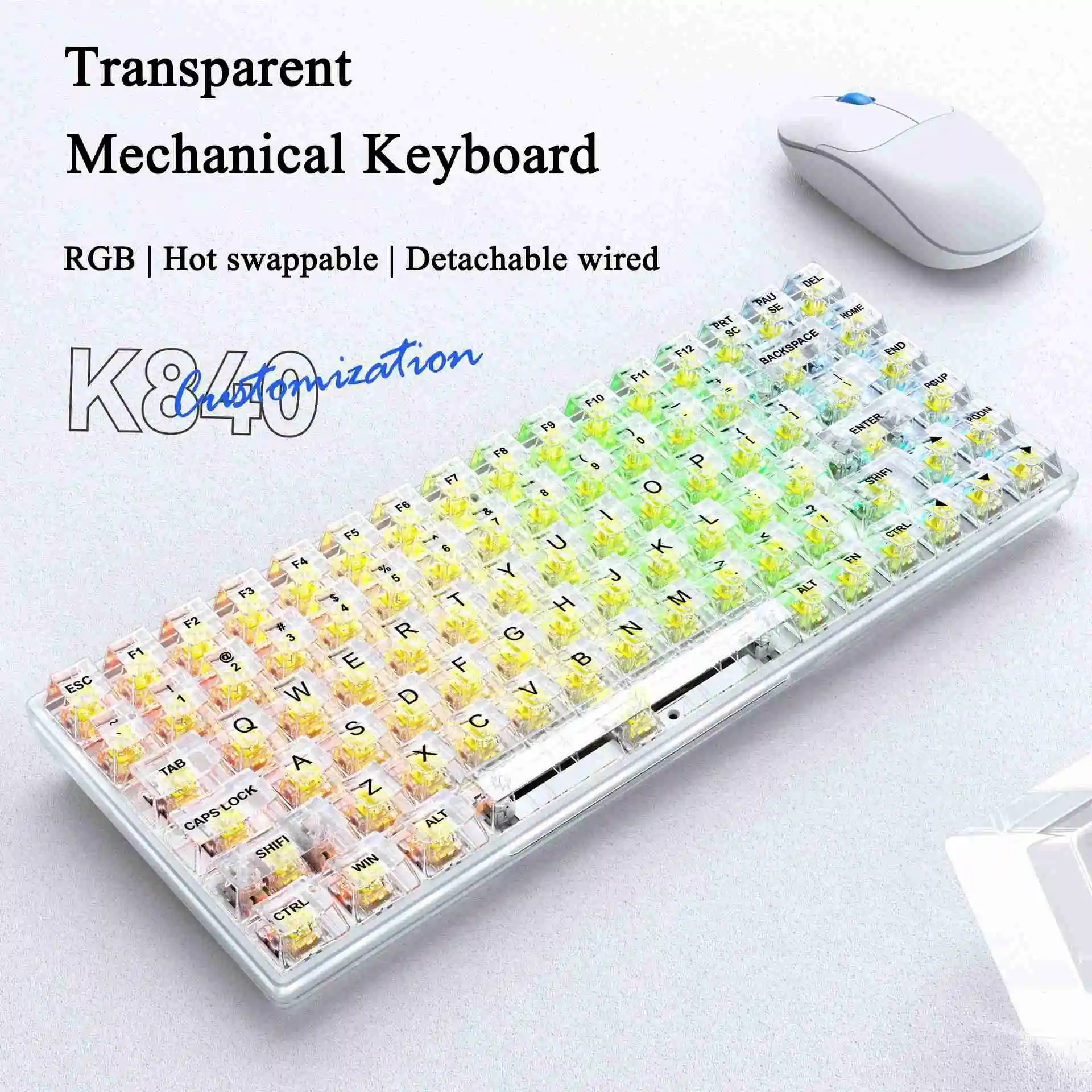 

RGB Transparent Mechanical Keyboard Hot Swappable Backlight Keypad Detachable Type-C Wired Gaming Keyboard For Gamer Laptop PC