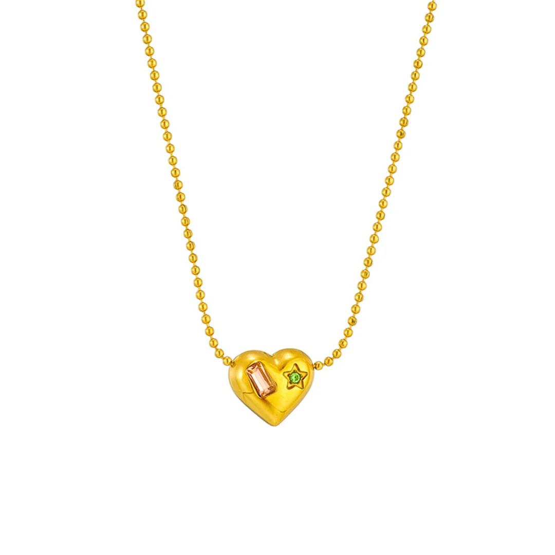 

Vintage Small Zirconia Love Heart Pendant Female Gold Color Stainless Steel Bead Chain Choker Necklace for Woman Jewelry Gift