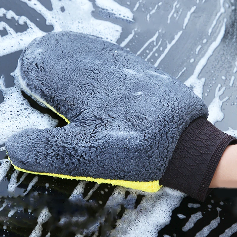 Car Wash Cleaning Glove Brush Thick Double-faced Microfiber Coral Fleece Gloves Car Cleaning Mitt Auto Wax Detailing Care Brush