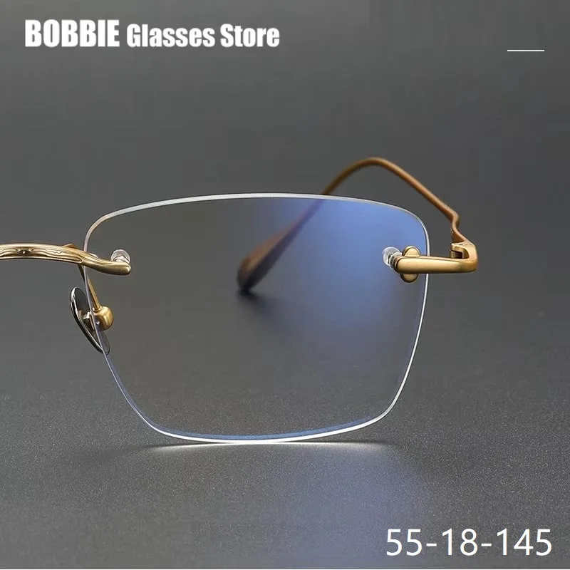 Ultra Light Square Glasses Frame Men Frameless Pure Titanium Frames Women Big Face Eyewear Rimless Eyeglasses Wide View Cozy