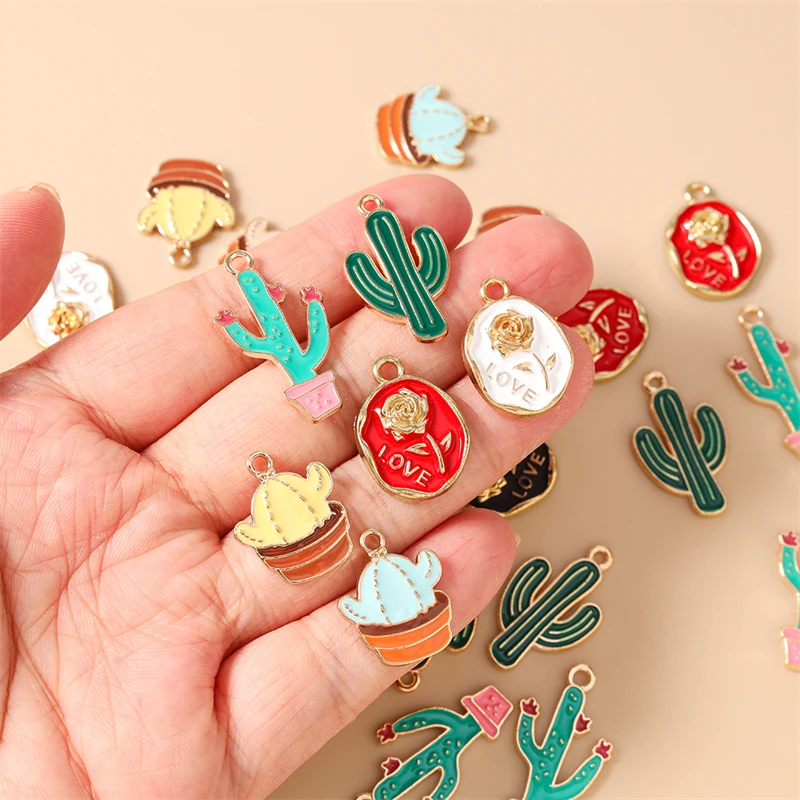 20 Stück niedliche Emaille-Anhänger mit Pflanzen- und Kaktusmotiven für die Herstellung von Ohrringen, Halsketten, Armbändern, DIY-Bastelarbeiten und Schmuckzubehör – Detail 2
