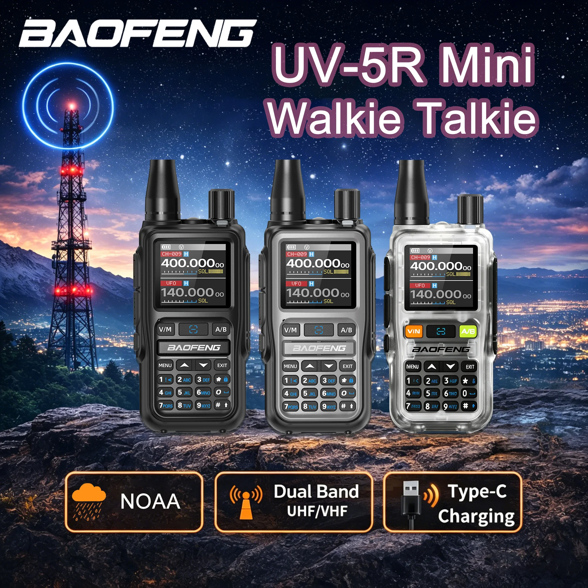 baofeng-uv-5r-ミニ長距離トランシーバー-デュアル-ptt-bluetooth-プログラミング-am-fm-noaa-充電式-type-c-充電双方向ラジオ