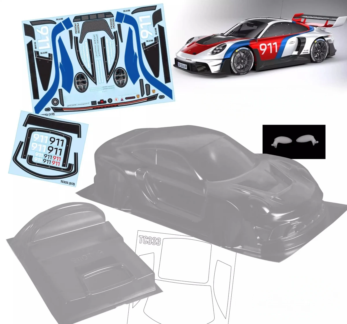 

1:10 scale Posche 911 GT3R clear body shell 190mm rc drift bodywork for on road car Tamiya tt01 tt02 kyosho hsp hpi racing