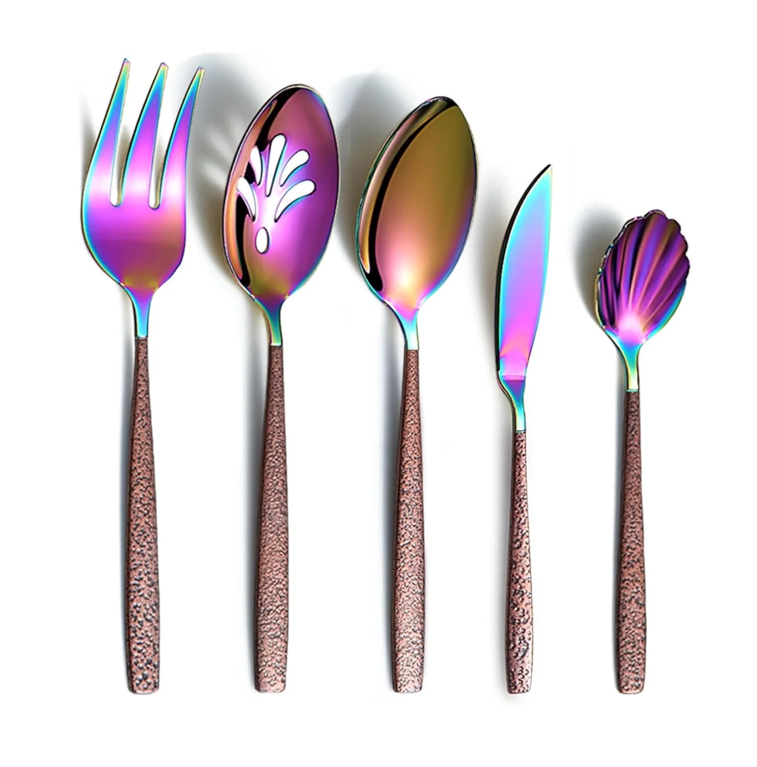 Bestekset 5-delig roestvrij staal regenboogbruin, serveergerei luxe cadeau keuken voor vaatwassers
