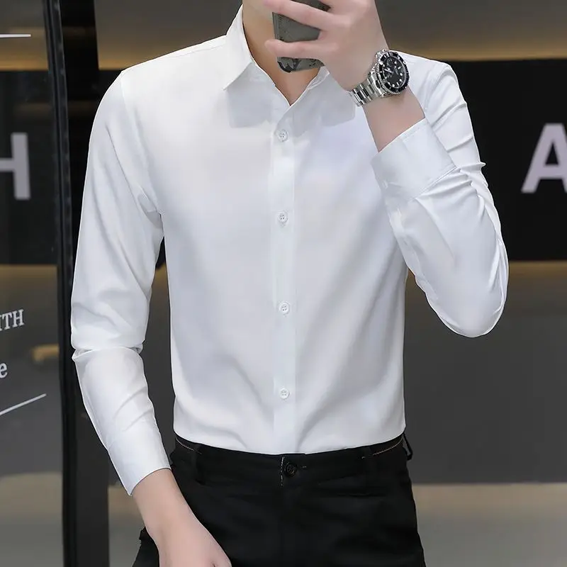 High Quality Men’s Spring&Autumn Korea Version Pure Color Casual Shirts Long Sleeve Slim-fit All Match Business Shirt;