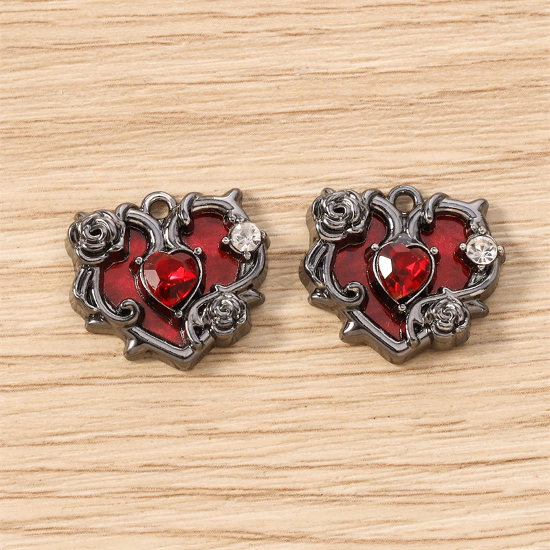 5 Stück 20x18mm Niedliche Kristall-Metall-Herzanhänger für Schmuckherstellung, Halsketten, Ohrringe, Armbänder, DIY-Bastelzubehör – Detail 4