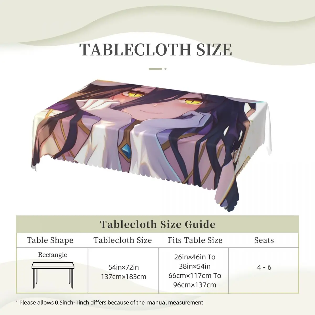 Adventure Anime Albedo Overlord Tablecloth Restaurant Kitchen Rectangular Tablecloth Festival Party Outdoor Dining Table Cover