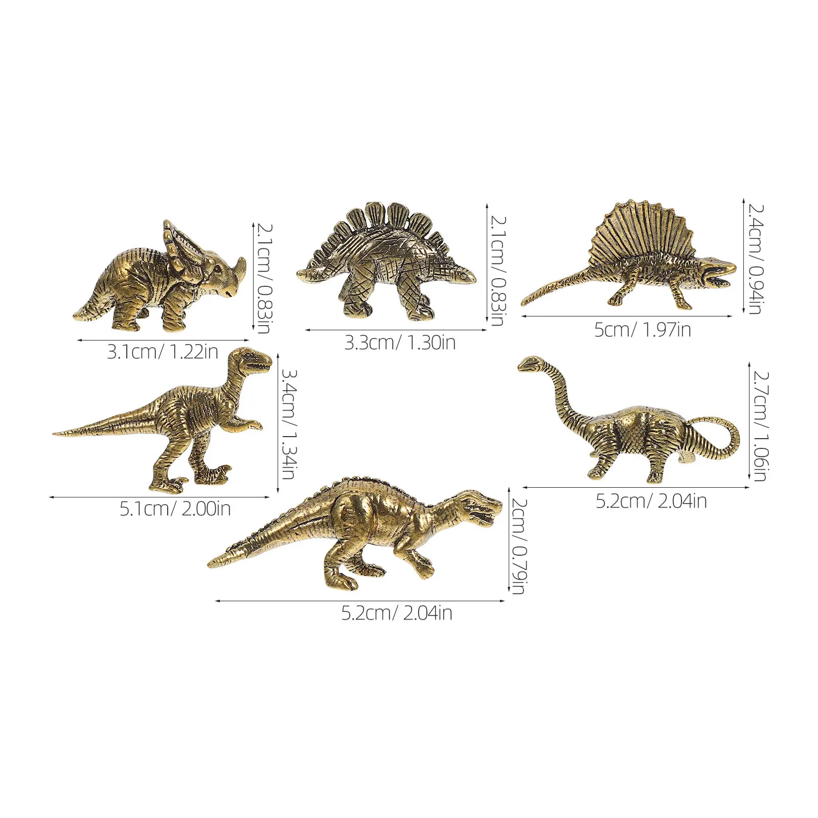 6Pcs Mini Brass Dinosaur Ornament Meticulously Crafted Vintage Decor Set for Desk Bookshelf Coffee Table Office Home Interior