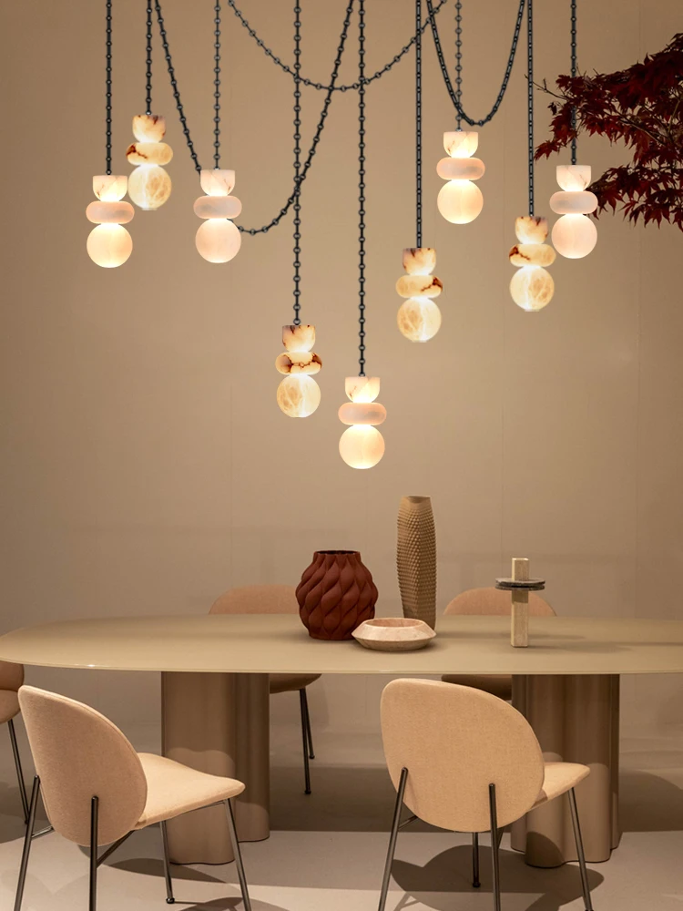 2026 Early Spring Marble Collection DIY Iron Chain Black Gold Chrome LED Chandelier Suspension Luminaire Lampen For Dinning Room