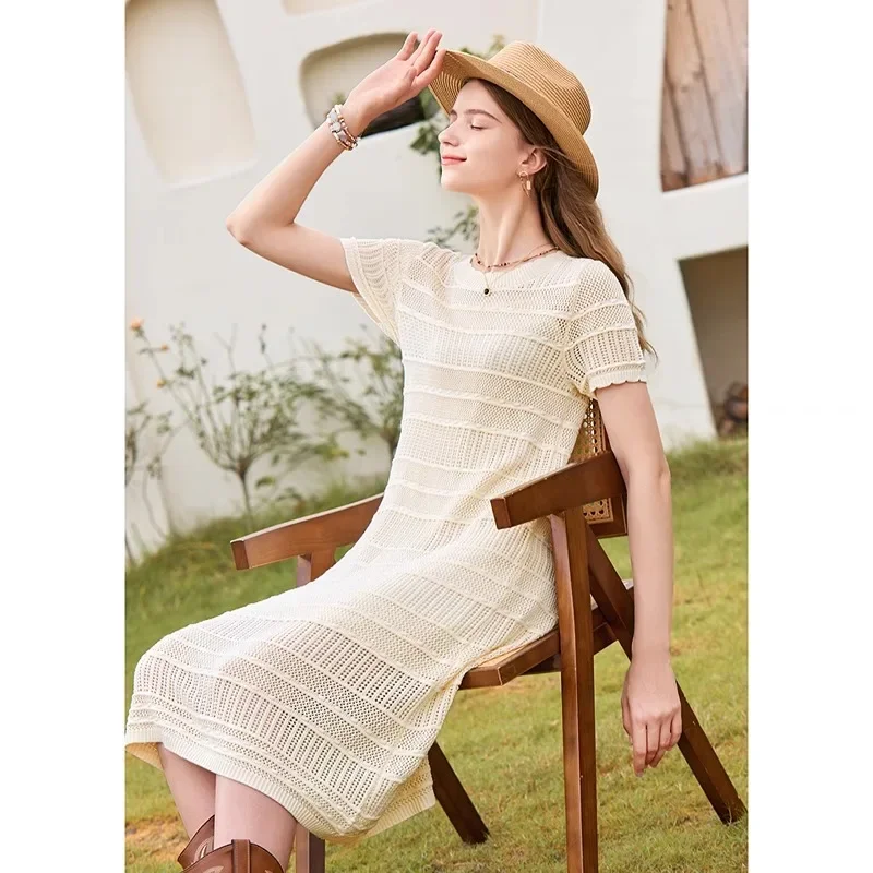 

Advanced Design Sense Two-Piece Dress Set For Women'S Summer Camisole Hollow Short Sleeved Knitted Dress Set