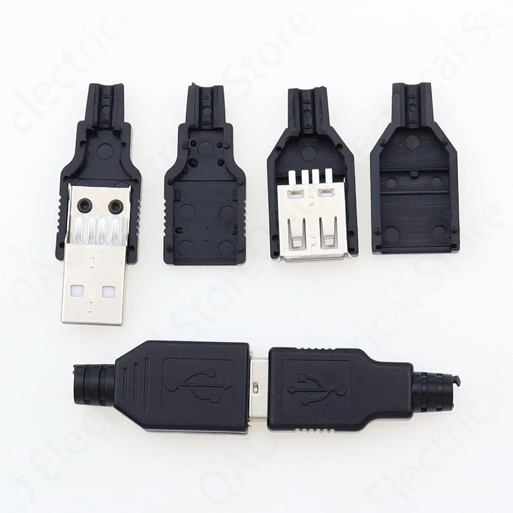 10pcs Tipo A Masculino Feminino USB 4 Pin Plug Socket Connector Com Tampa de plástico preto Tipo-A DIY Kits