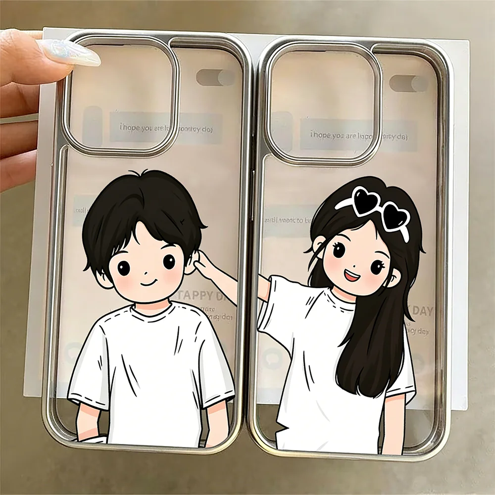 Paar-Liebesmuster Klare Hülle für iPhone 13 14 Pro Max Hüllen iPhone 12 11 15 16 17 Pro XR Max Plus Luxus-Plating Coque – Detail 3