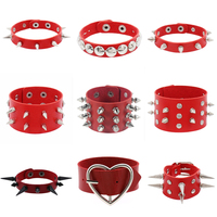 2023 Red Fashion Gothic Punk Spike Rivets Metal Pu Leather Bracelet Men Adjustable Bracelets Bangles Male Arm Jewelry Black