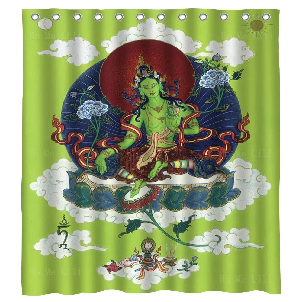 

Green Tara Female Buddha Mantra Vajrayana Buddhism Buddhist Goddess Sitting Devi Shower Curtain By Ho Me Lili Bathroom Decor