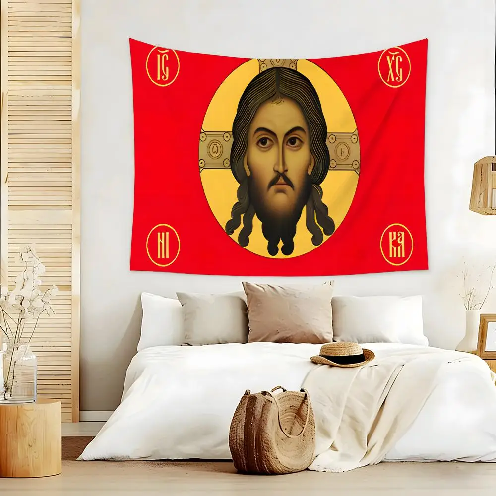 Tapisserie personnalisée « Jésus-Christ vainqueur » pour salon, chambre, fête, dortoir, décoration murale intérieure bohème avec clip de fixation