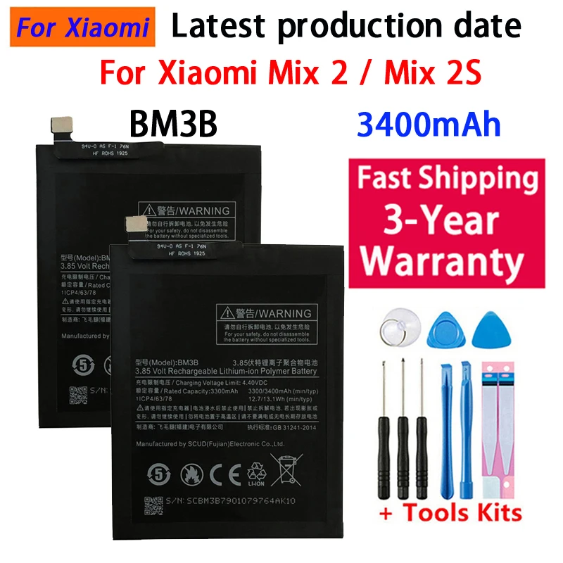 100% Original Replacement Battery BM3B For Xiaomi MIX 2 2S 3400mAh High Capacity Phone  Batteries Bateria Batterij