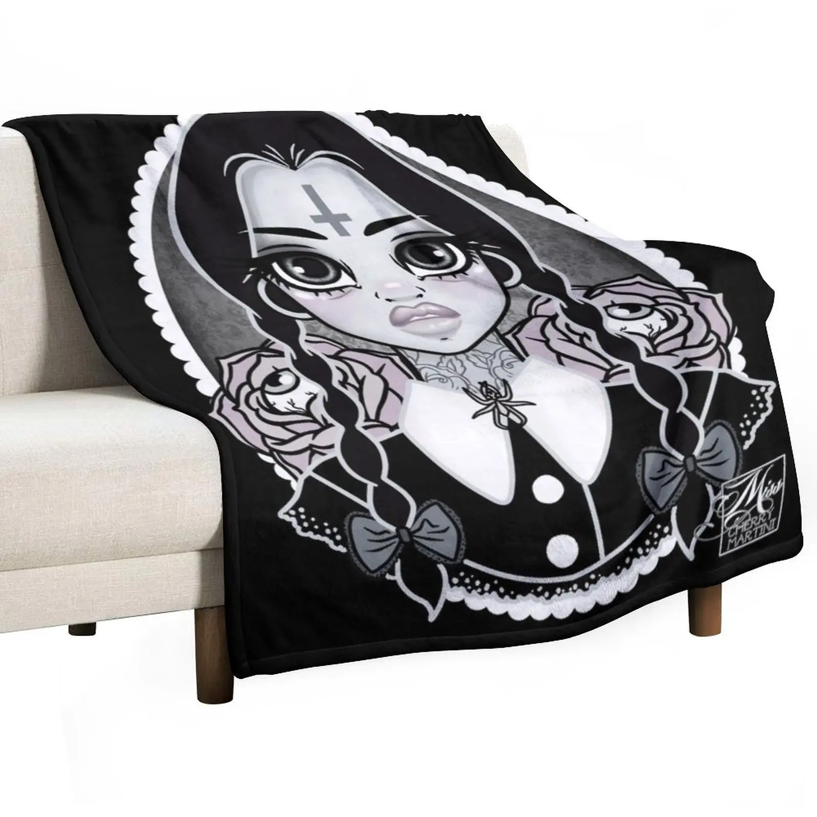 

Wednesday with Roses Throw Blanket cosplay anime halloween Plaid Quilt Blankets