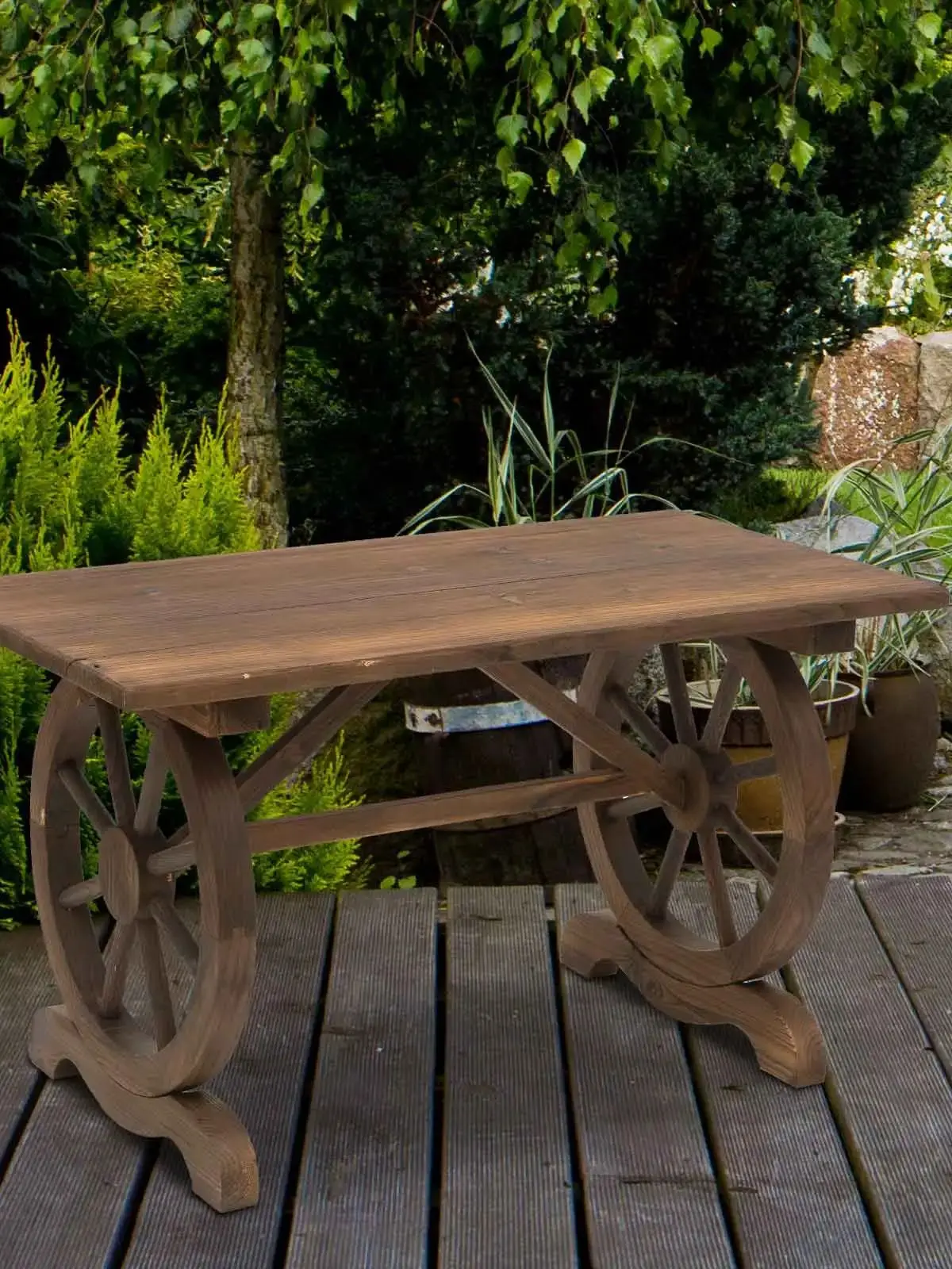 Table de jardin en bois Outsunny 110X60X65 cm avec pieds en forme de roue
