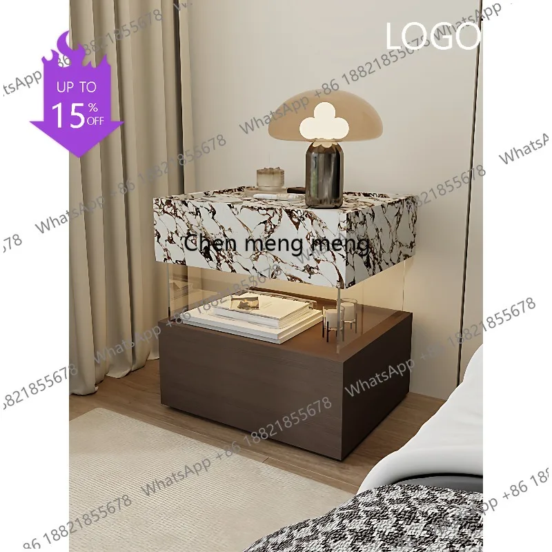 

Q181 Italian modern simple light luxury marble pattern suspended bedside table black and white bedroom storage bedside cabinet