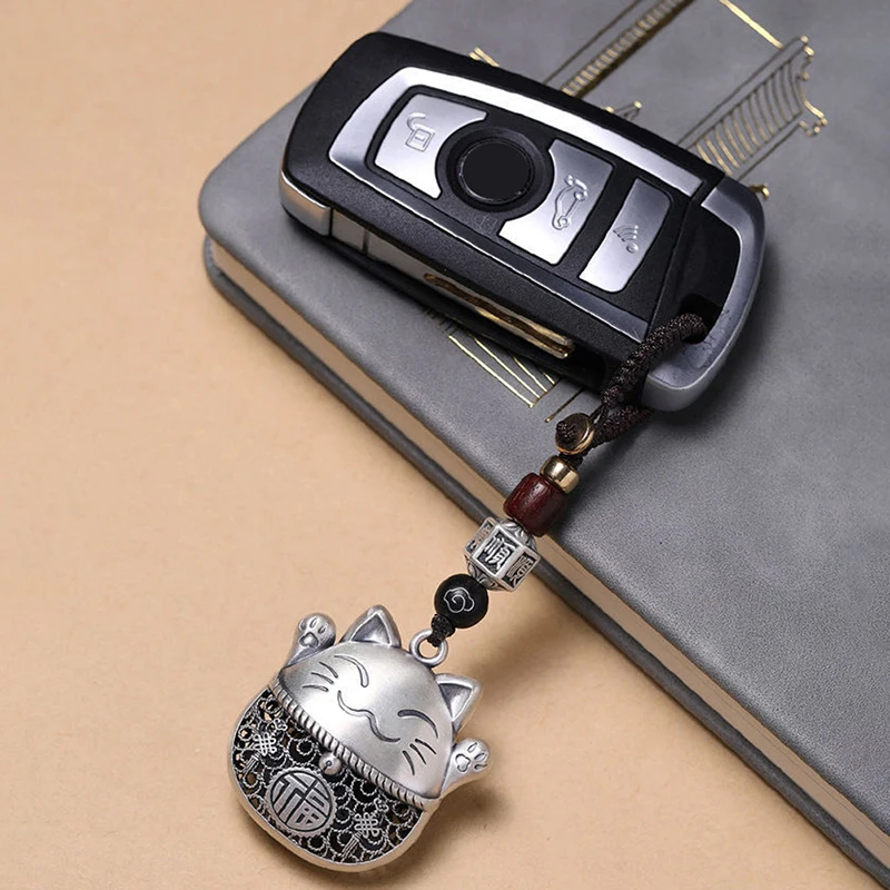 1PC Lovely Lucky Cat Vintage Braided Rope Keychain Accessories Car Ornament Fashion Car Pendant Car Accessories Lucky Key Rings