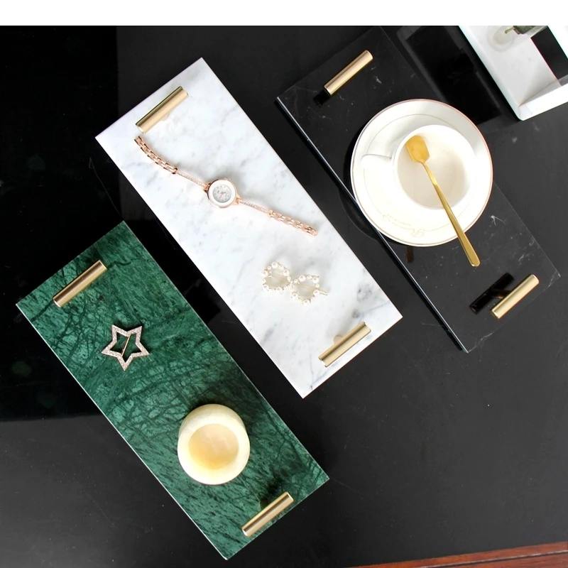 Bandejas de mármol Natural, bandeja decorativa para servir, mesa, platos de cena, plato de postre, producto para el cuidado de la piel, almacenamiento, plato de exhibición de joyería