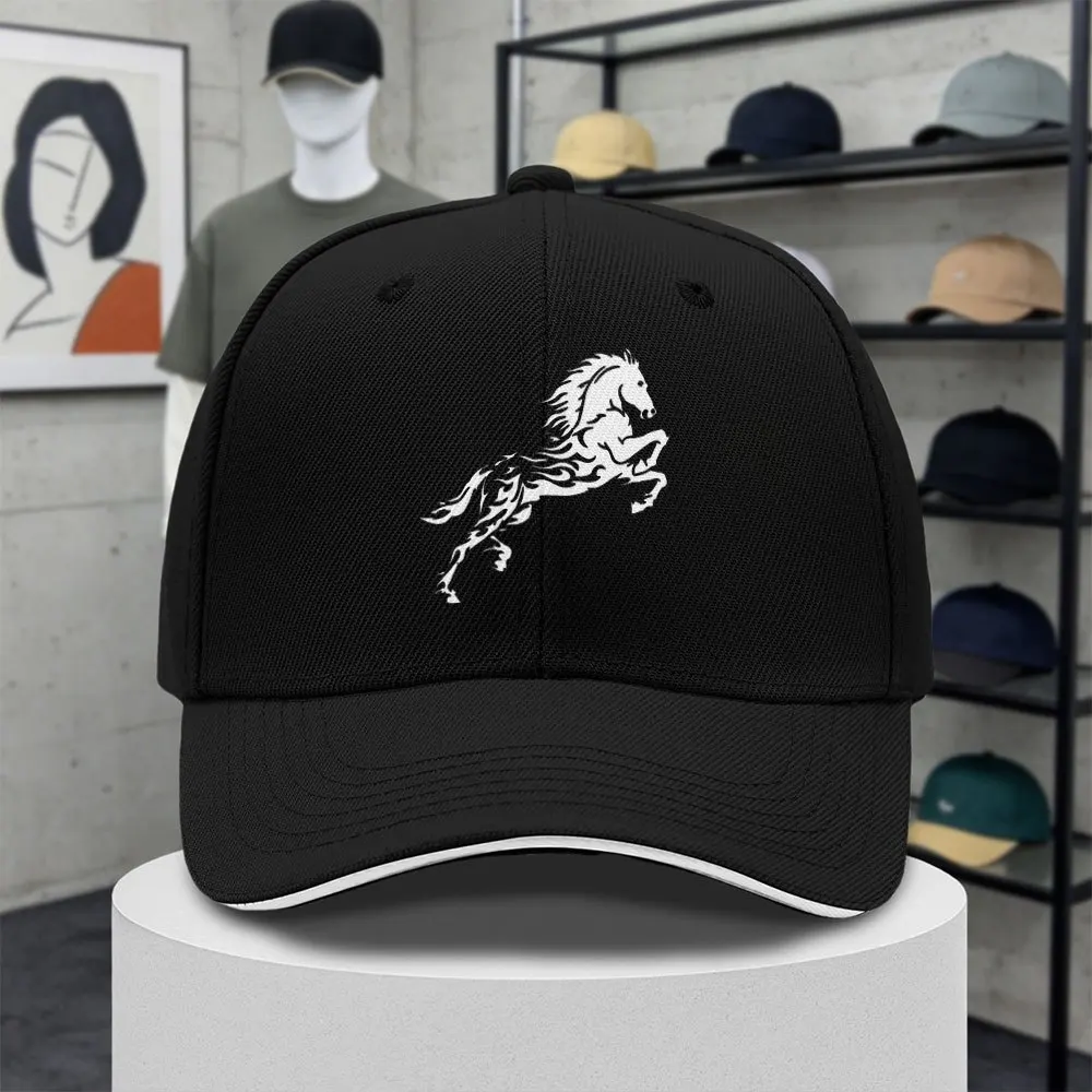 Flame Steed Print Sandwich Baseball Cap Unisex Adjustable Outdoor Sports Fishing Cap for Daily Wear