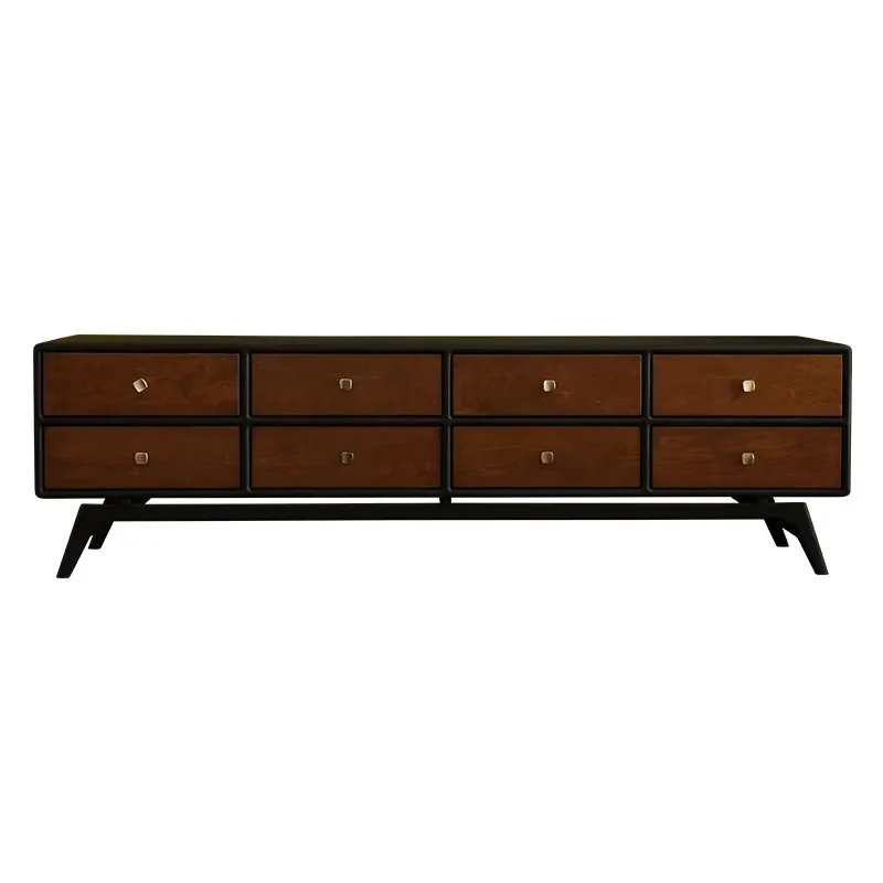 Retro Matte Black Solid Wood TV Stand Nanyang Style Display Cabinet French Contrast Storage Locker for Living Room