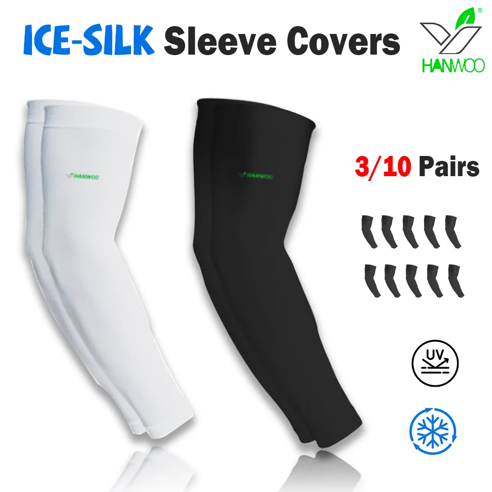 

HANWOO Рукава из ледяного шелка с защитой от ультрафиолета UPF50+ Черный и серый унисекс для мужчин и женщин Прохладный и дышащий для активного отдыха и отдыха