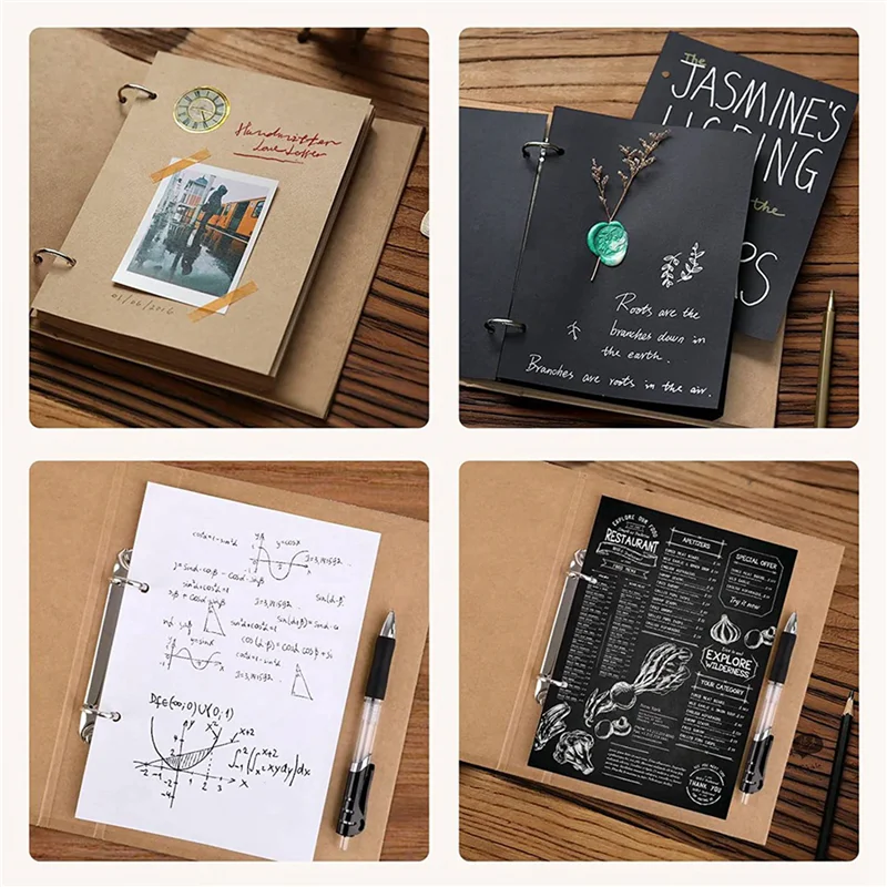 4Pcs A5 Refillable Ring Binder,A5 Kraft Paper Binder Tray With 2 Rings To Add Loose Sheets,A5 Kraft Paper Folders