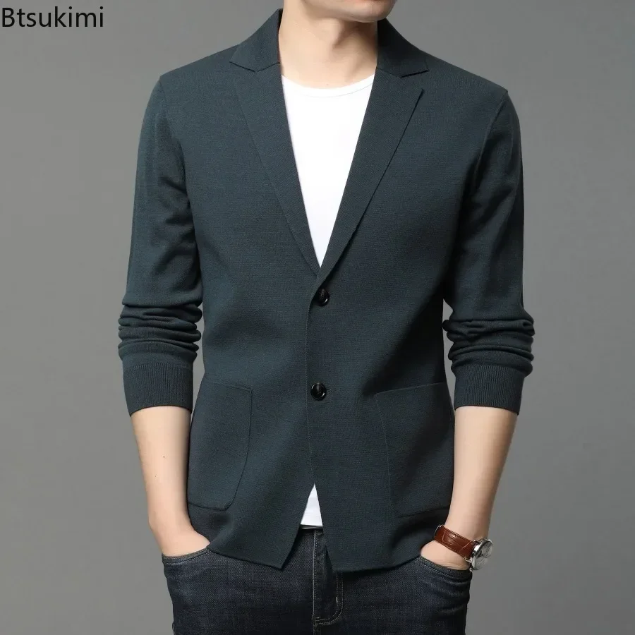 Casual Business Fashion Suit Jackets 2025 Men's Knitted Sweater Coats Solid Slim Cardigan Elegant Handsome Men Clothing Sweaters