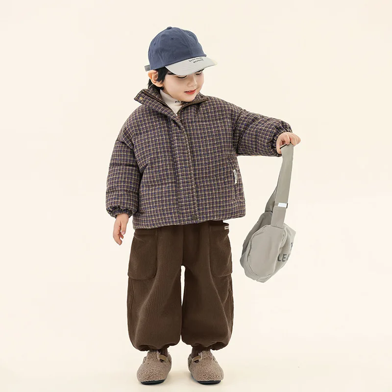 

UNITIM Children 3-8Y Boys Parkas Winter 2025 Plaid Thick Warm Toddler Boy Jacket Coat Japanese Retro Kids Baby Boys Outwear Coat