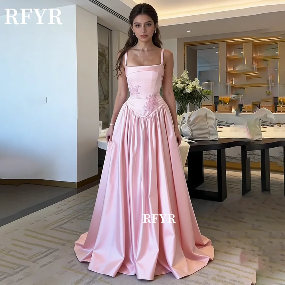 

RFYR Square Neck Prom Dress Embroidery Evening Dress A Line Party Dress with Pleats vestidos de fiesta Customized