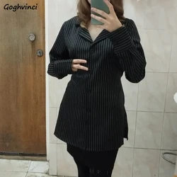 Ladies Shirts Elegant Striped Slim-fit Tops Summer Chic Beautiful Retro Sexy Long-sleeved Blouses Korean Ulzzang Seductive New