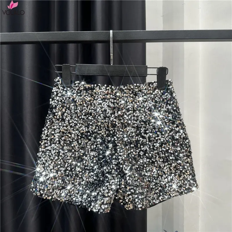 Bling Sexy Women Sequin Shorts High Waist O-Ring Zip Bodycon Shorts Feminino Skinny Party Club Festival Raves Pole Dance Shorts